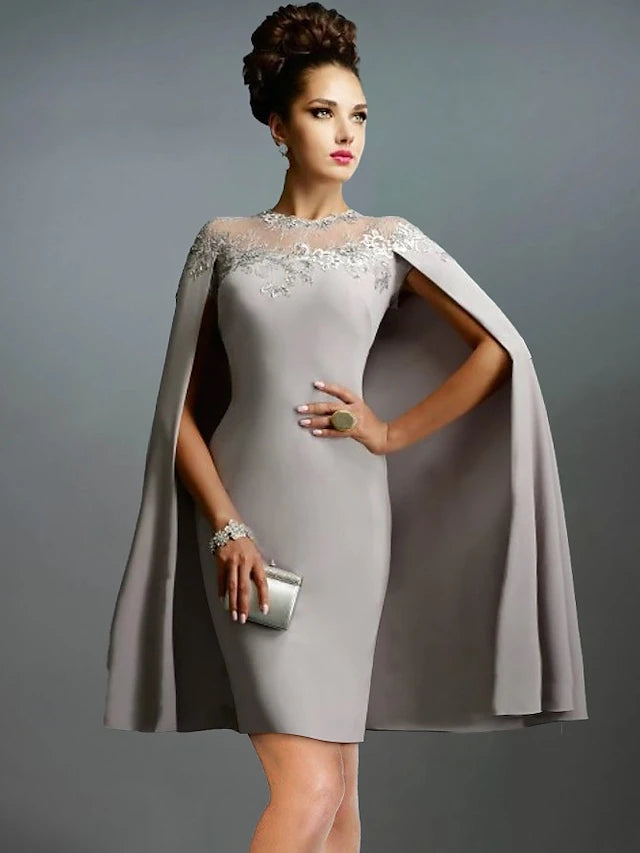 Meerjungfrau/Trompete Abendkleid Vintage Kleid Hochzeitsgast Knielang Ärmellos Schulterfrei Capes Stretchstoff mit gerüschter Rüschenstickerei